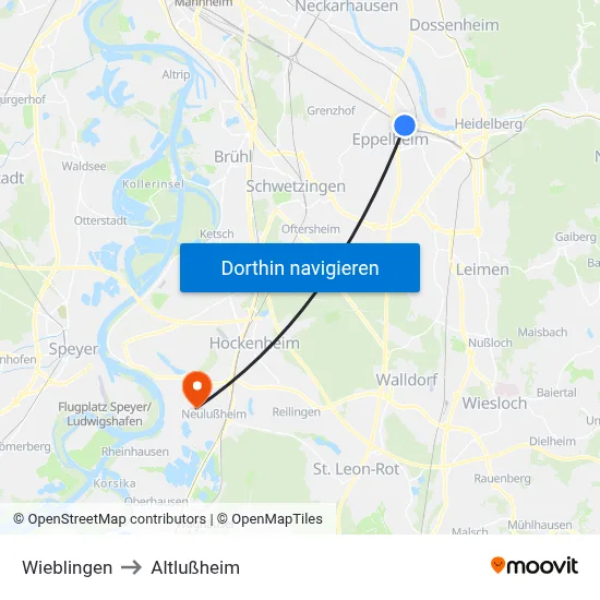 Wieblingen to Altlußheim map