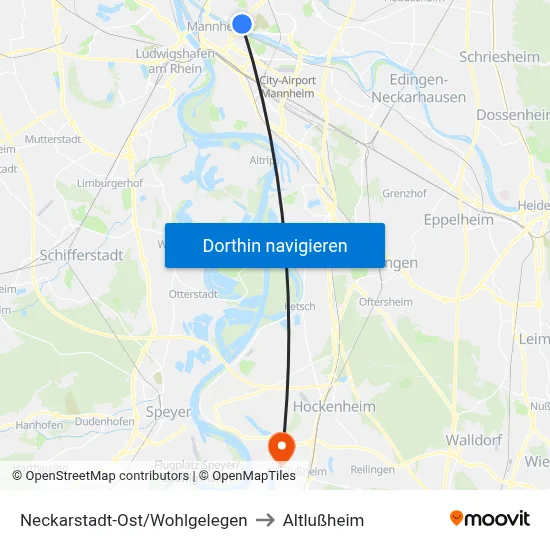 Neckarstadt-Ost/Wohlgelegen to Altlußheim map