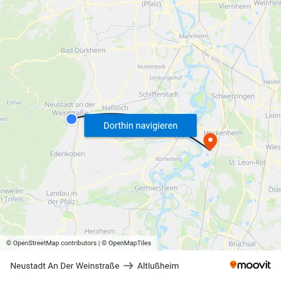 Neustadt An Der Weinstraße to Altlußheim map