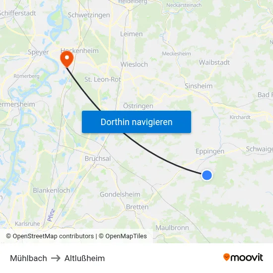 Mühlbach to Altlußheim map
