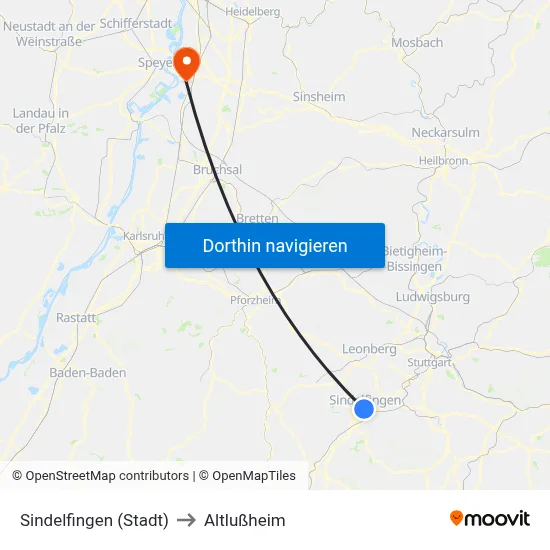 Sindelfingen (Stadt) to Altlußheim map