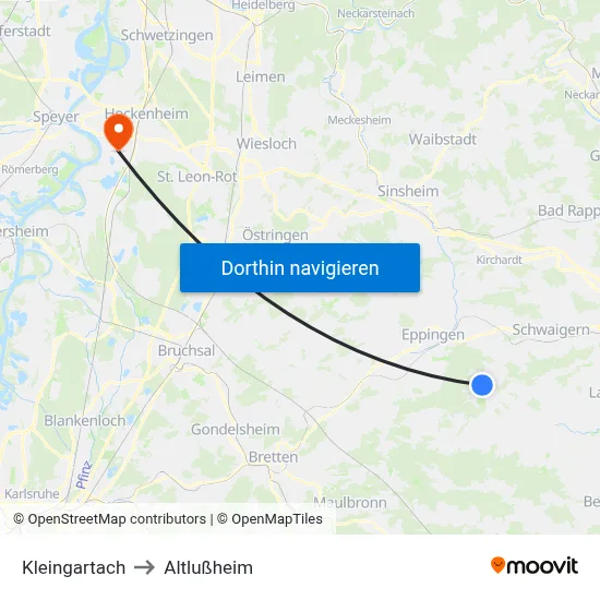 Kleingartach to Altlußheim map