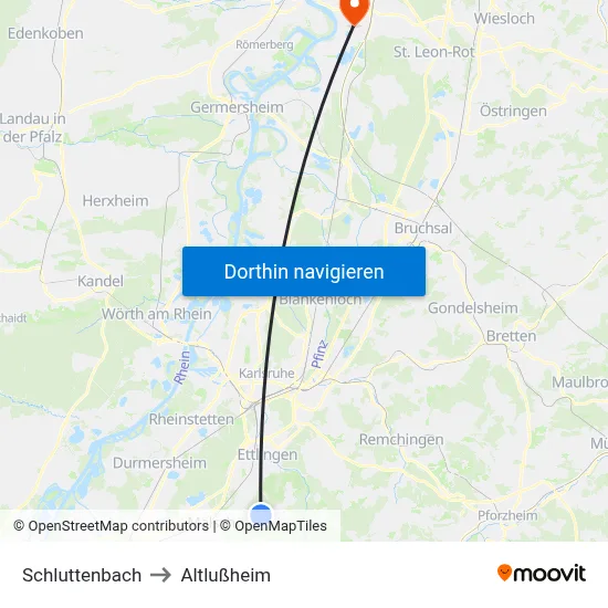 Schluttenbach to Altlußheim map