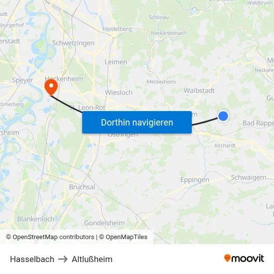 Hasselbach to Altlußheim map