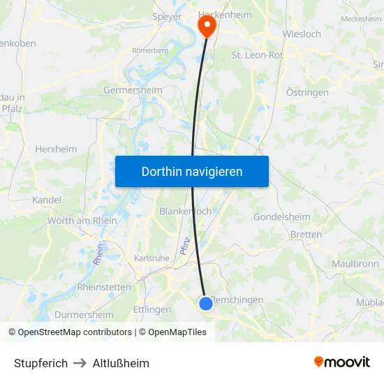 Stupferich to Altlußheim map
