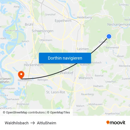 Waldhilsbach to Altlußheim map