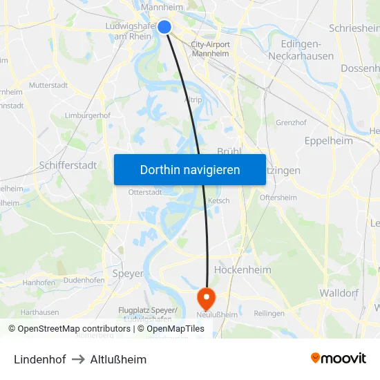 Lindenhof to Altlußheim map