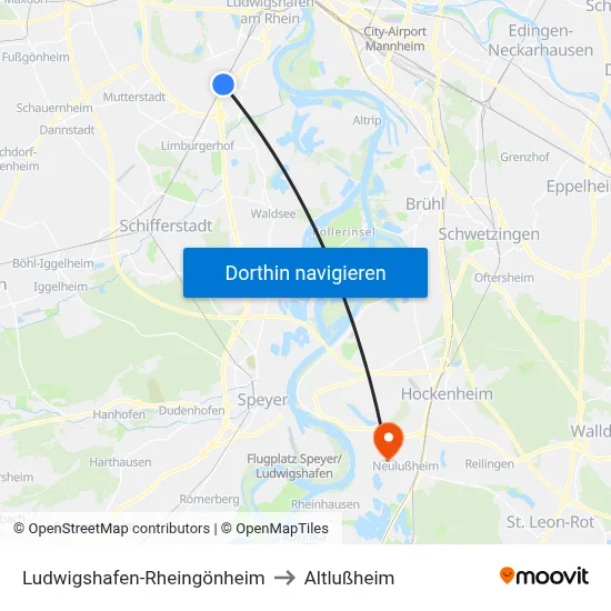 Ludwigshafen-Rheingönheim to Altlußheim map