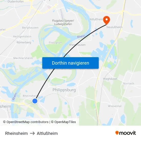 Rheinsheim to Altlußheim map
