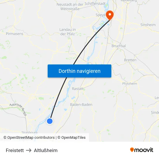 Freistett to Altlußheim map