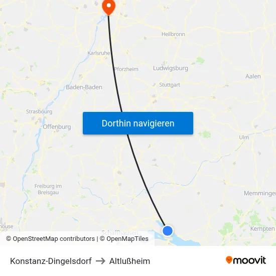 Konstanz-Dingelsdorf to Altlußheim map