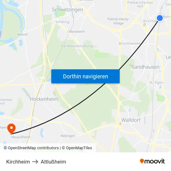 Kirchheim to Altlußheim map