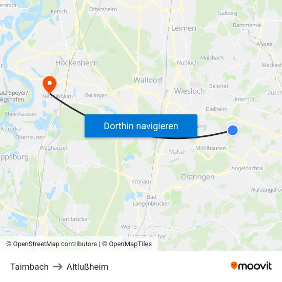 Tairnbach to Altlußheim map