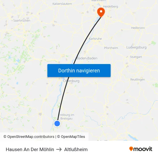 Hausen An Der Möhlin to Altlußheim map