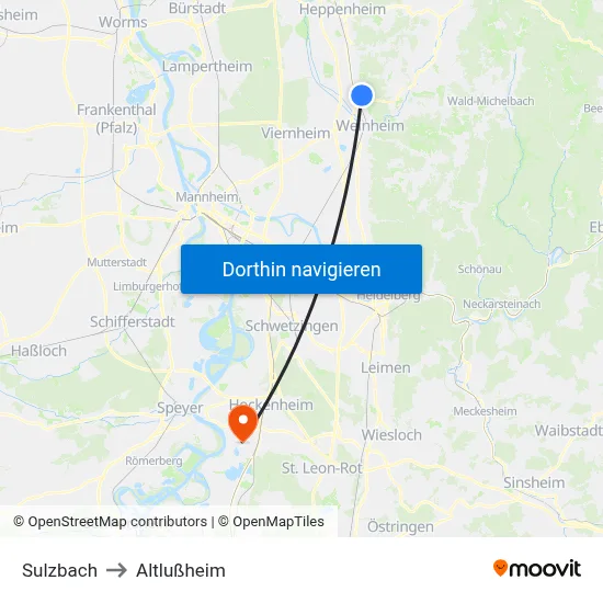 Sulzbach to Altlußheim map