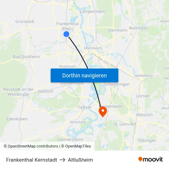 Frankenthal Kernstadt to Altlußheim map