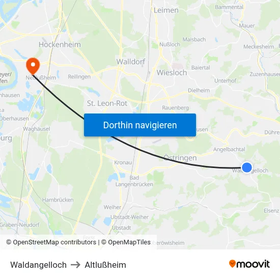 Waldangelloch to Altlußheim map
