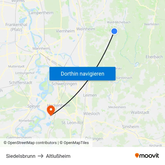 Siedelsbrunn to Altlußheim map