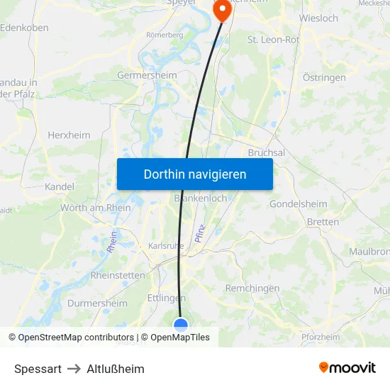 Spessart to Altlußheim map