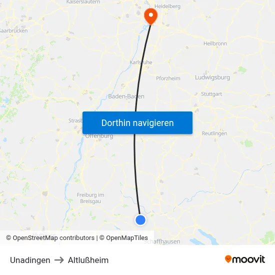 Unadingen to Altlußheim map