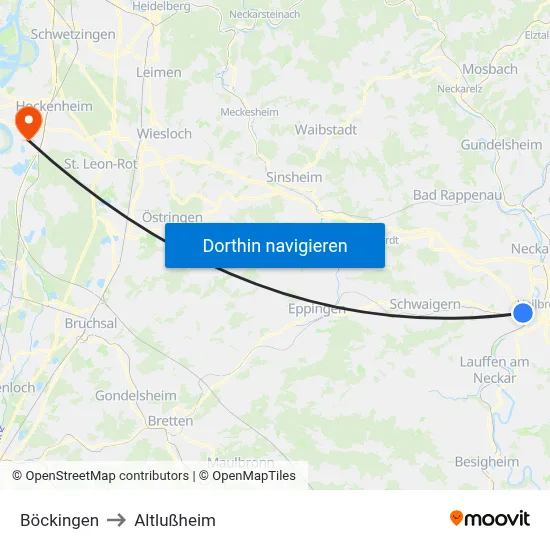 Böckingen to Altlußheim map