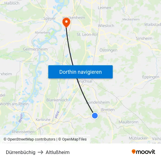 Dürrenbüchig to Altlußheim map