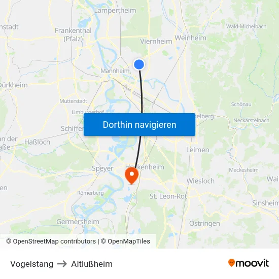 Vogelstang to Altlußheim map