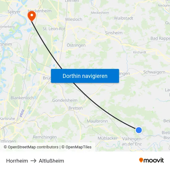 Horrheim to Altlußheim map
