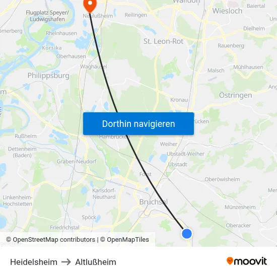 Heidelsheim to Altlußheim map