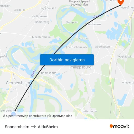 Sondernheim to Altlußheim map