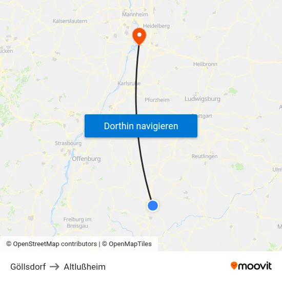 Göllsdorf to Altlußheim map