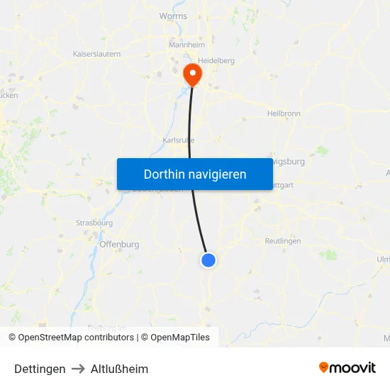 Dettingen to Altlußheim map