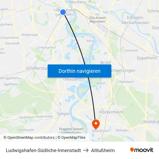Ludwigshafen-Südliche-Innenstadt to Altlußheim map