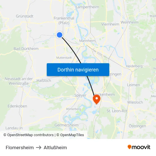 Flomersheim to Altlußheim map