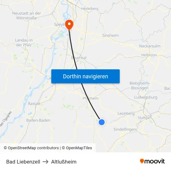 Bad Liebenzell to Altlußheim map