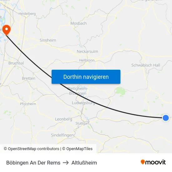 Böbingen An Der Rems to Altlußheim map