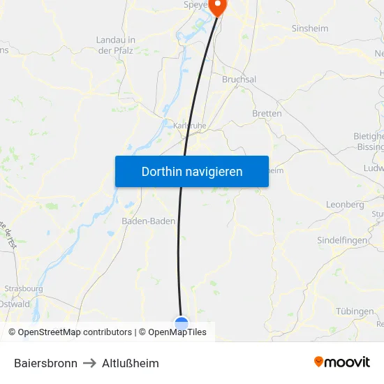 Baiersbronn to Altlußheim map