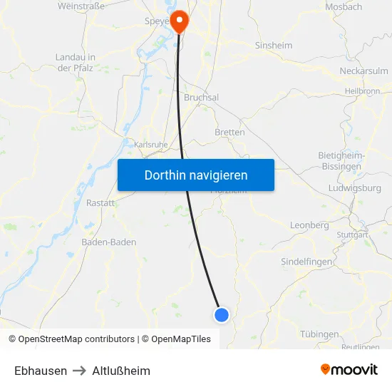Ebhausen to Altlußheim map