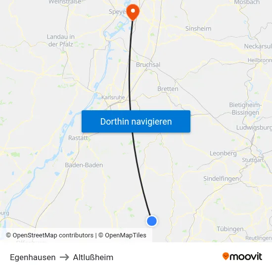 Egenhausen to Altlußheim map