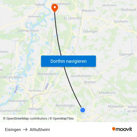 Eisingen to Altlußheim map