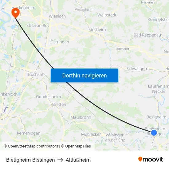 Bietigheim-Bissingen to Altlußheim map