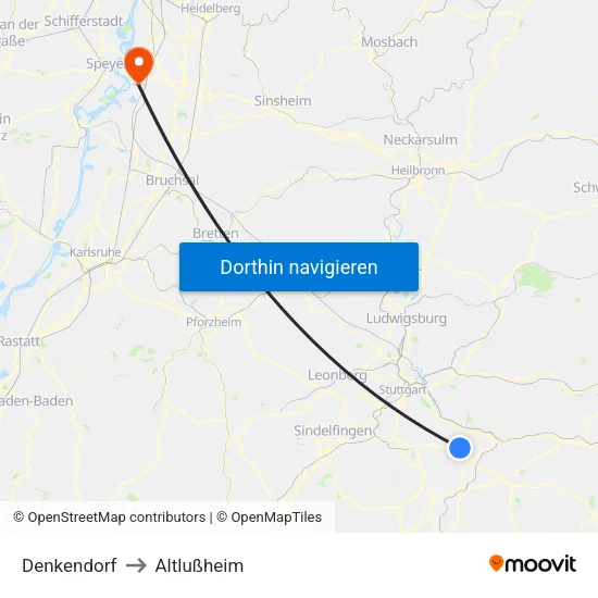 Denkendorf to Altlußheim map