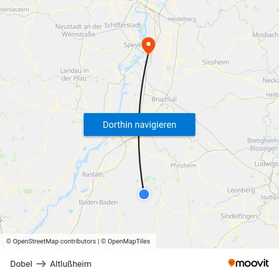 Dobel to Altlußheim map