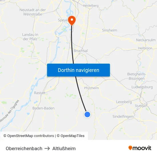 Oberreichenbach to Altlußheim map