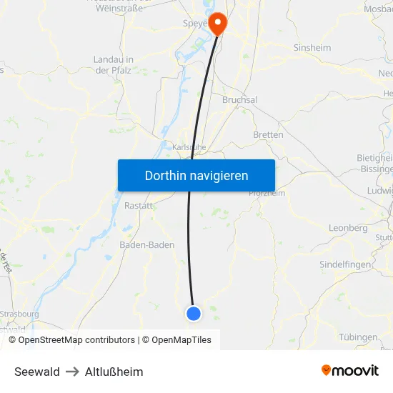 Seewald to Altlußheim map