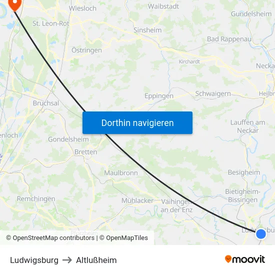 Ludwigsburg to Altlußheim map