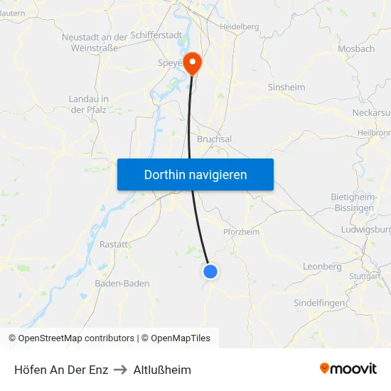 Höfen An Der Enz to Altlußheim map