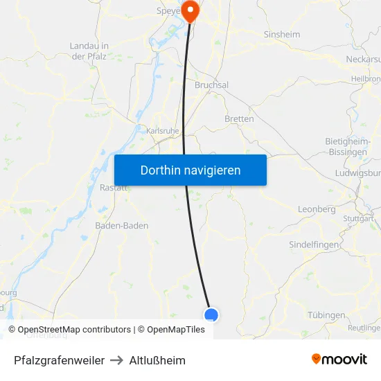 Pfalzgrafenweiler to Altlußheim map