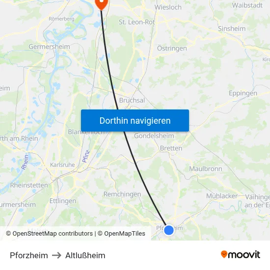 Pforzheim to Altlußheim map