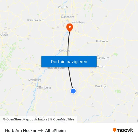 Horb Am Neckar to Altlußheim map